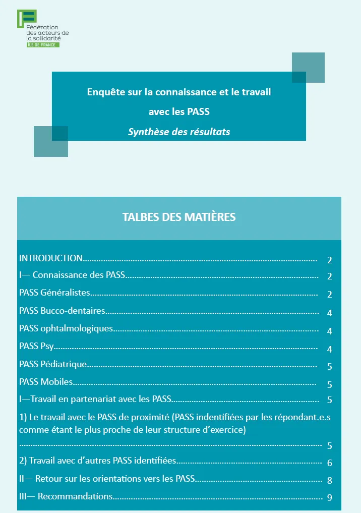 Enquête sur la connaissance et le travail avec les PASS
