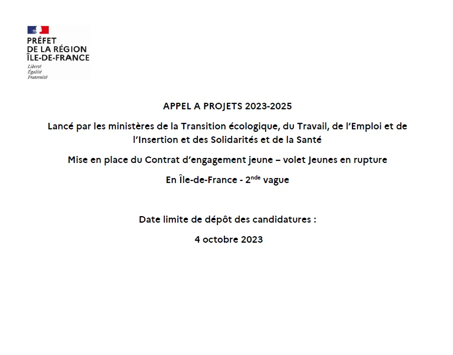 Appel à projet contrat d’engagement jeune volet jeune en rupture