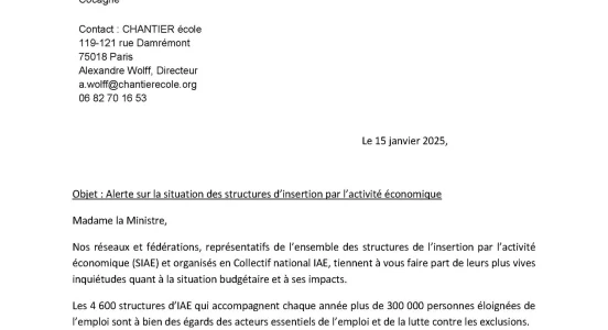 Alerte sur la situation des structures d’insertion par l’activité économique, le Collectif IAE s’adresse à la ministre du travail