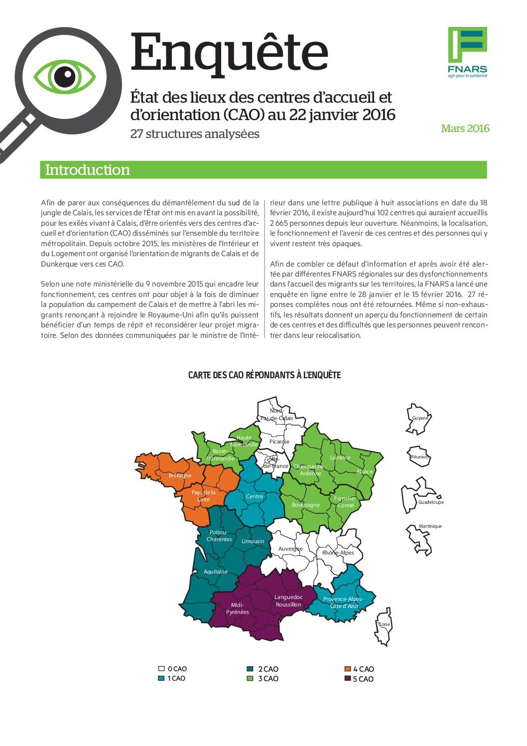 La Fédération publie une enquête sur les centres d'accueil et d'orientation (CAO) des migrants