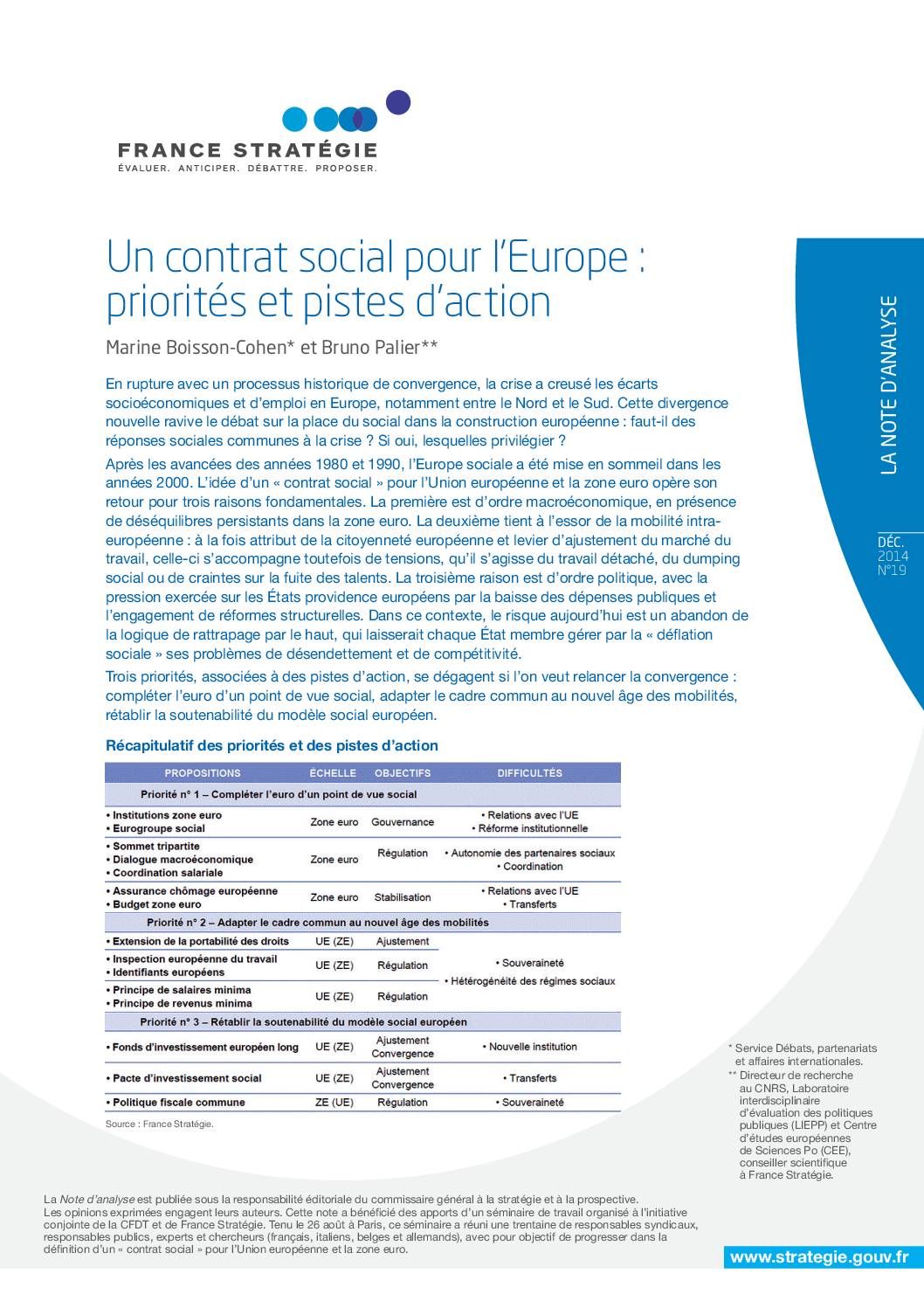 Un contrat social pour l’Europe : priorités et pistes d’action