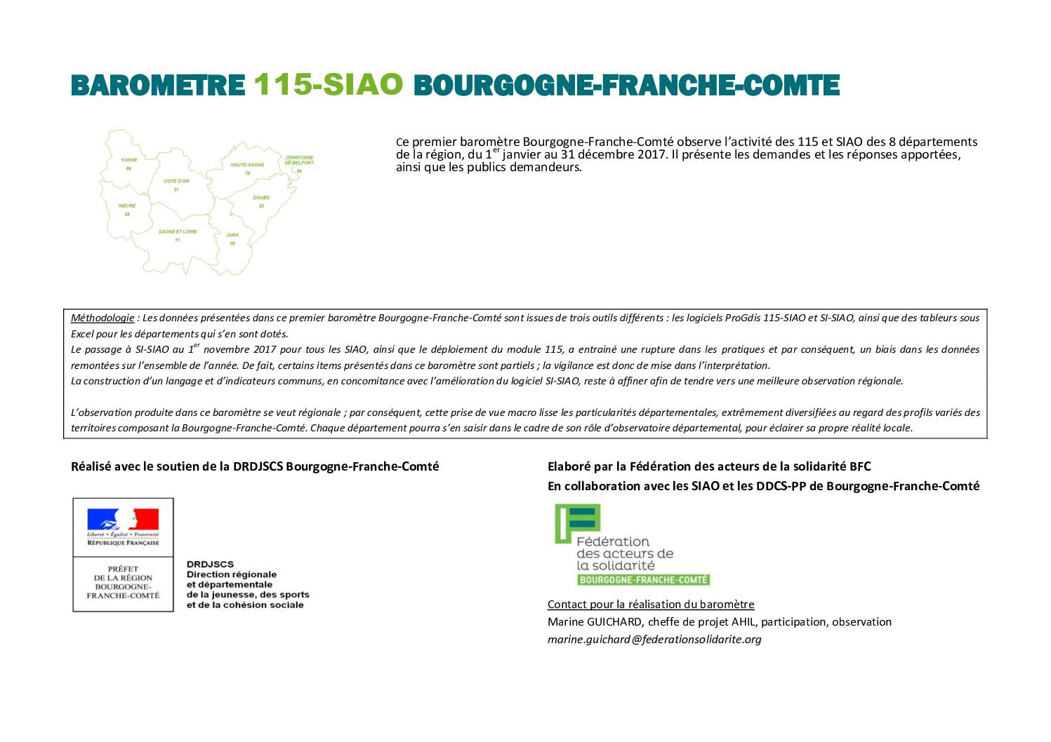 1er baromètre 115-SIAO de Bourgogne Franche Comté 2018