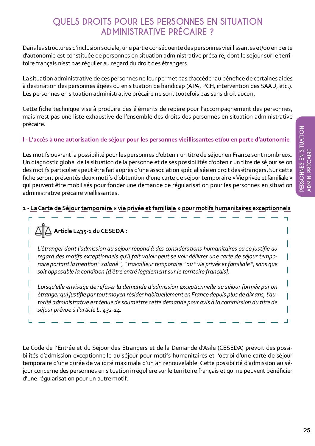 Fiche technique : Personnes vieillissantes en situation administrative précaire : quels droits ?