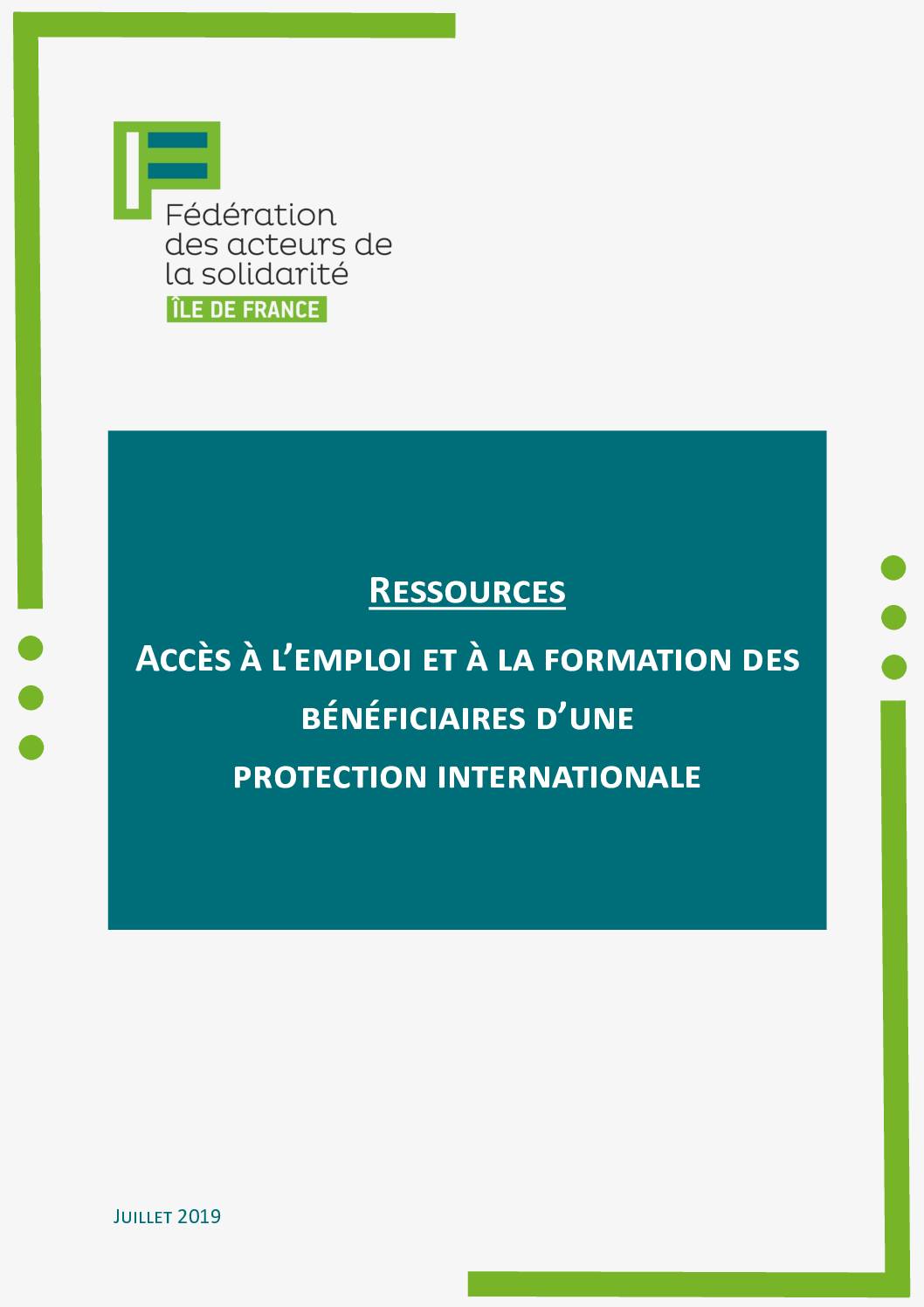 Guide accès à l'emploi et à la formation des bénéficiaires d'une protection internationale FAS IdF