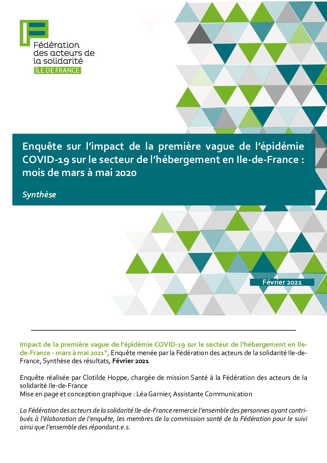 Synthèse des résultats - Enquête FAS IdF - Impact de la première vague de l'épidémie COVID-19 sur le secteur de l'hébergement