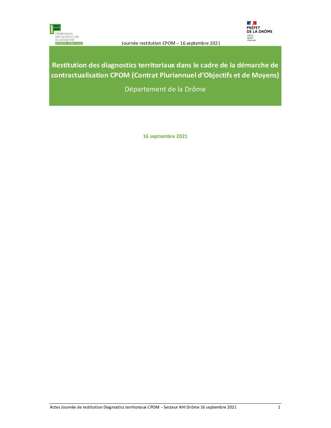 Actes de la journée de restitution des diagnostics territoriaux dans la Drôme