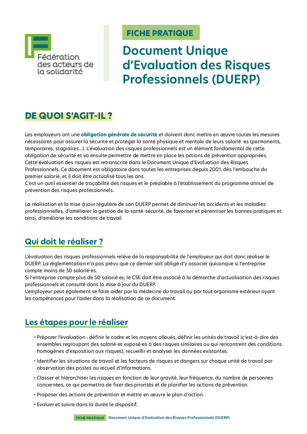 [FICHE] Document Unique d’Évaluation des Risques Professionnels (DUERP)