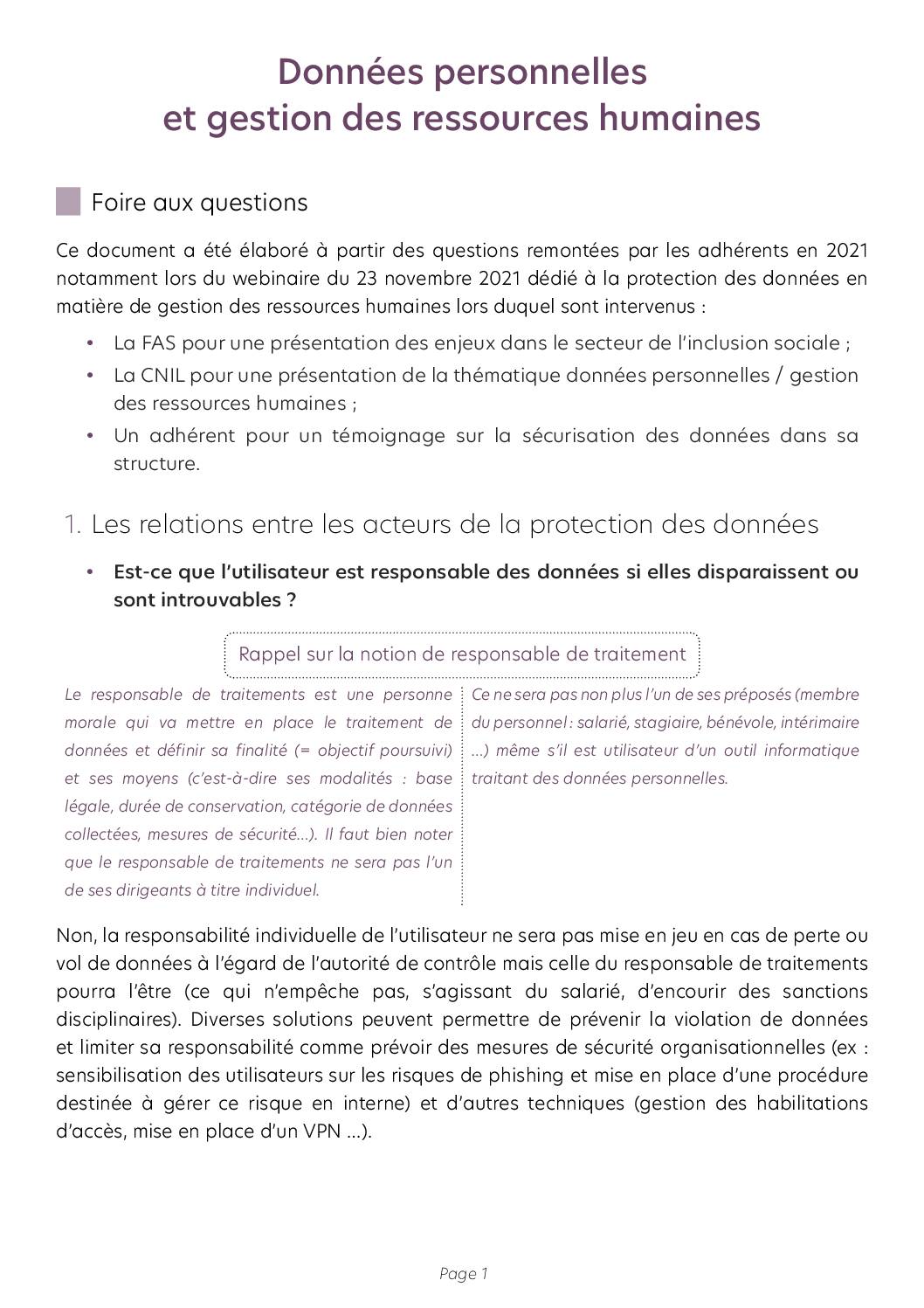 RGPD Foire aux questions sur les traitements de données personnelles liés à la gestion des ressources humaines