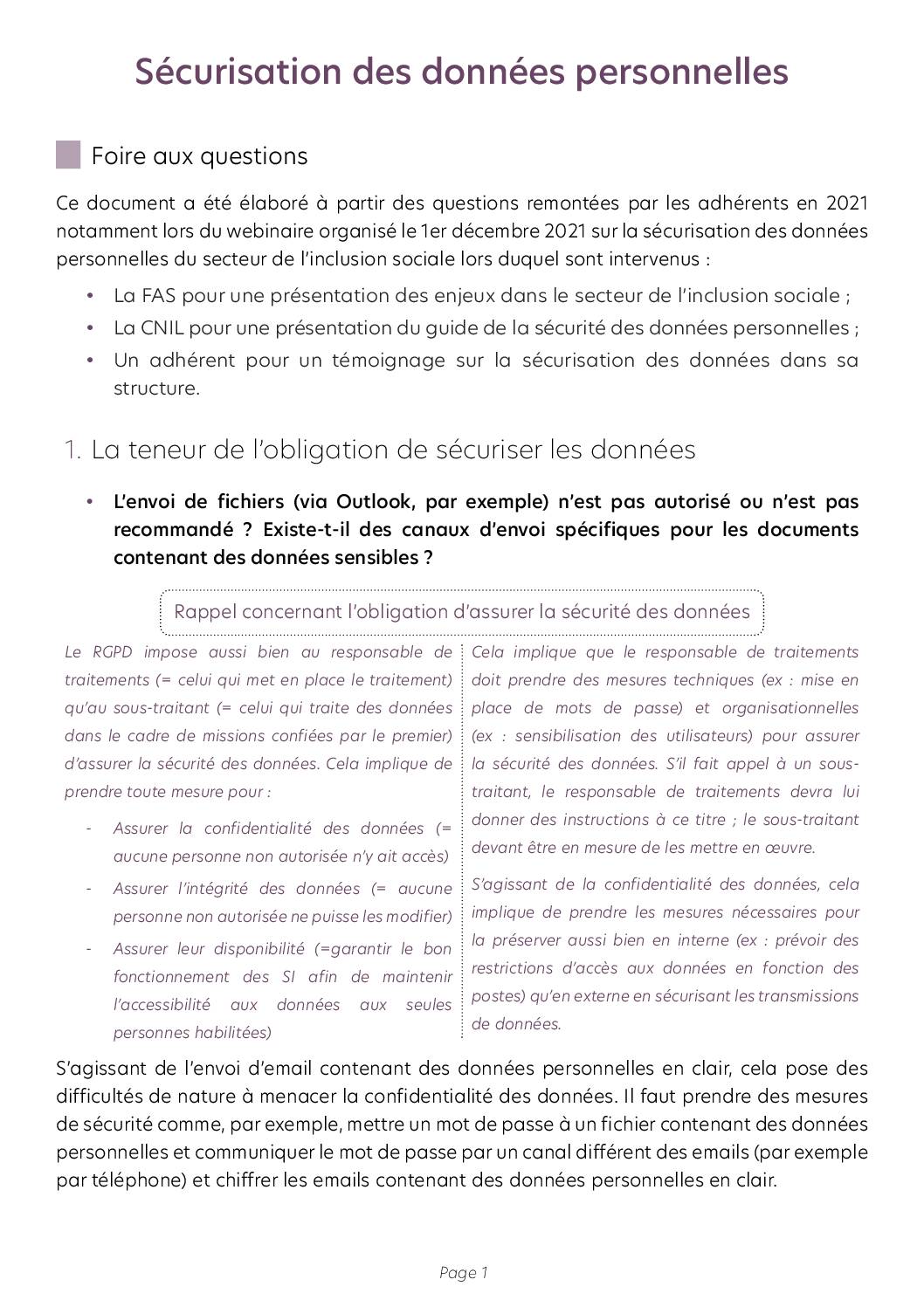 RGPD Foire aux questions sur la sécurisation des données personnelles