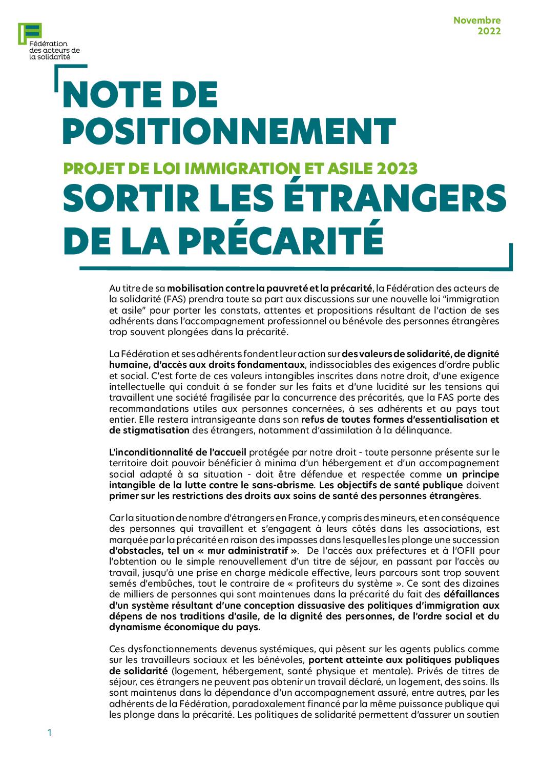 Note de positionnement -sortir les étrangers de la précarité