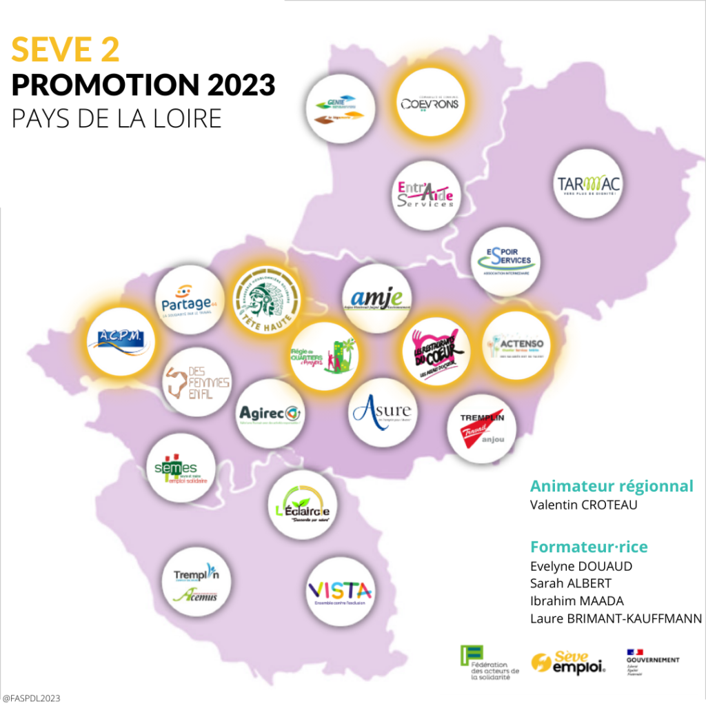 Carte des 7 SIAE SEVE 2 en Pays de la Loire (2023)