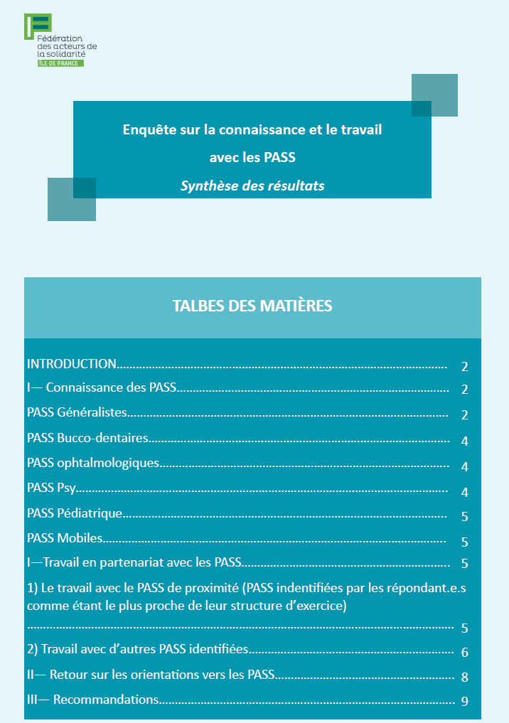 Enquête sur la connaissance et le travail  avec les PASS - Synthèse des résultats -