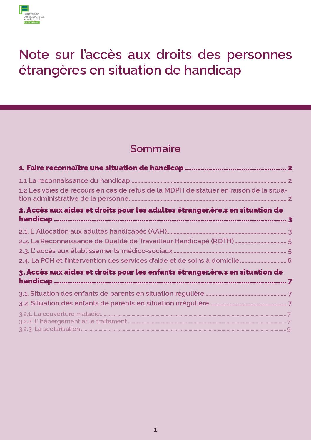Note sur l'accès aux droits des personnes étrangères en situation de handicap