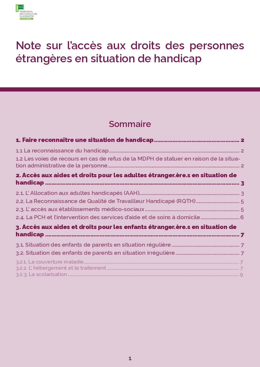 Note sur l'accès aux droits des personnes étrangères en situation de handicap