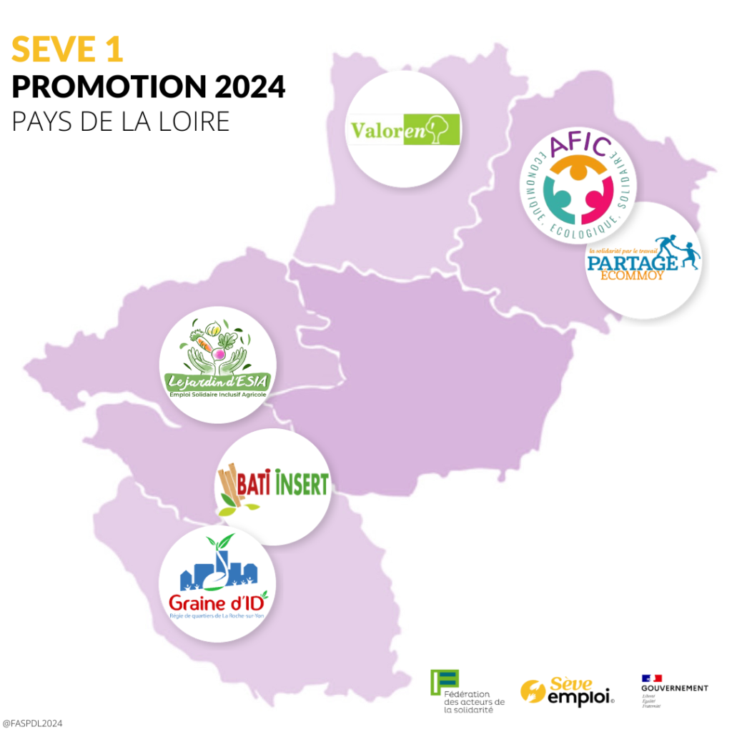 Cartographie des SIAE qui intègrent SEVE Emploi en 2024 dans les Pays de la Loire
