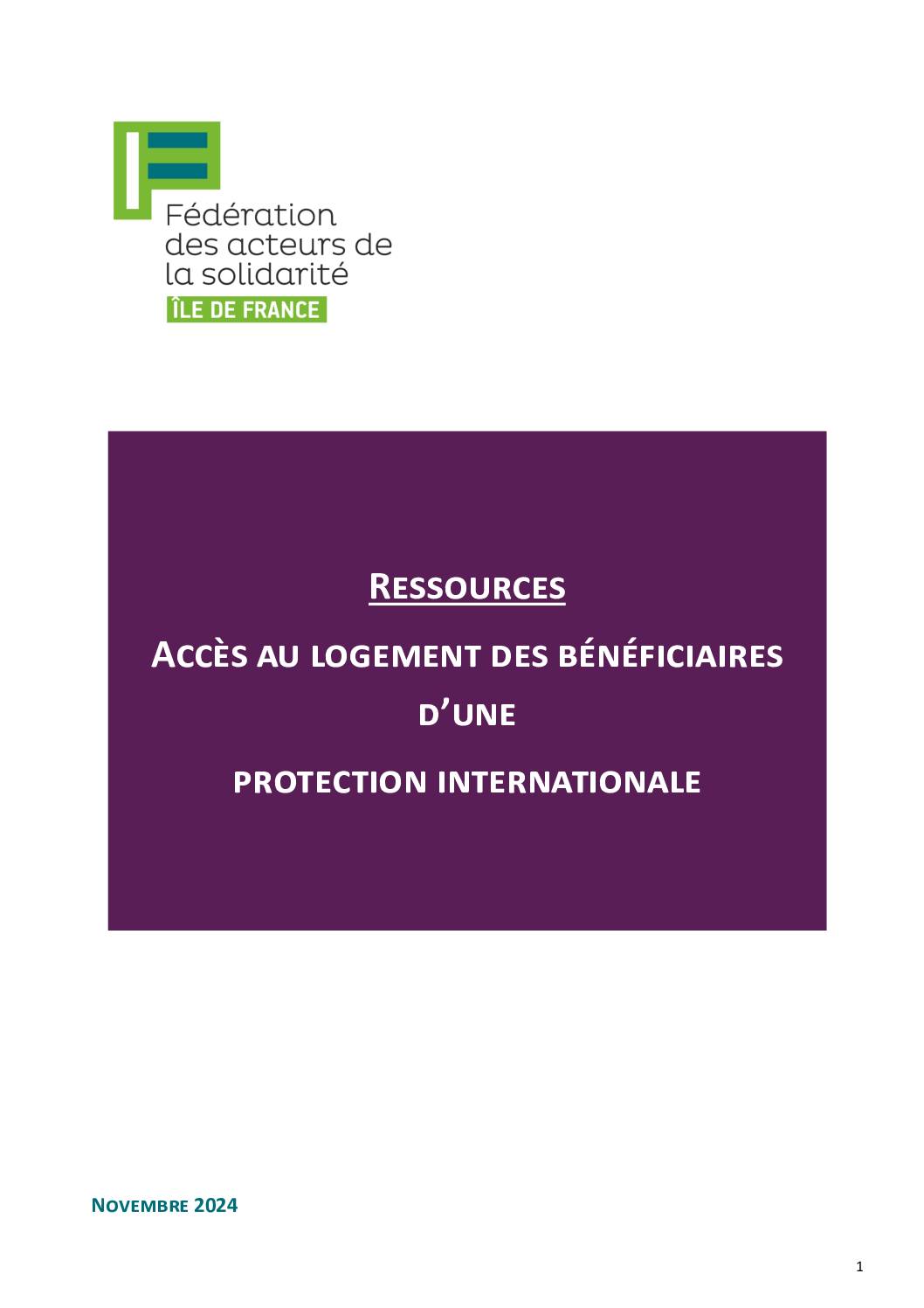 Guide Accès au logement des bénéficiaires d'une protection internationale -Màj nov 2024