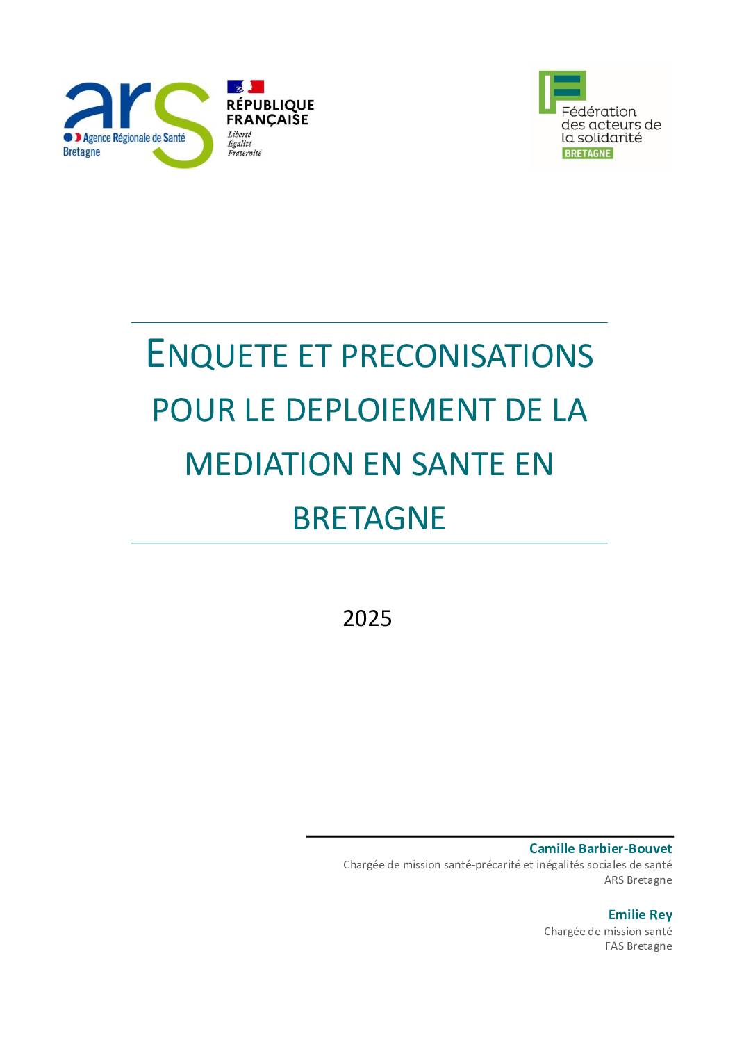 Enquête et préconisations pour le déploiement de la médiation en santé en Bretagne