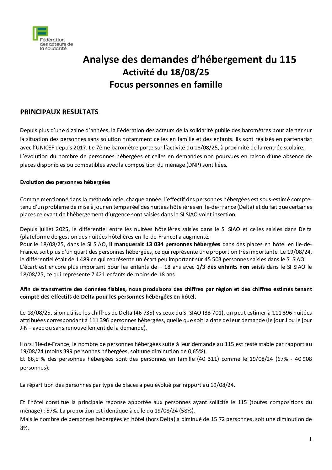Analyse des demandes d’hébergement du 115