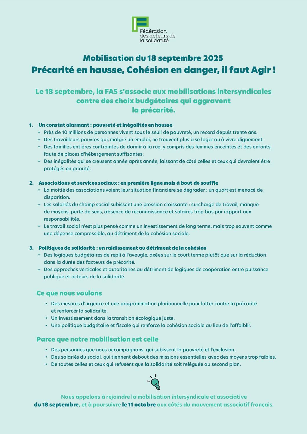 Appel à mobilisation 18 septembre 2025