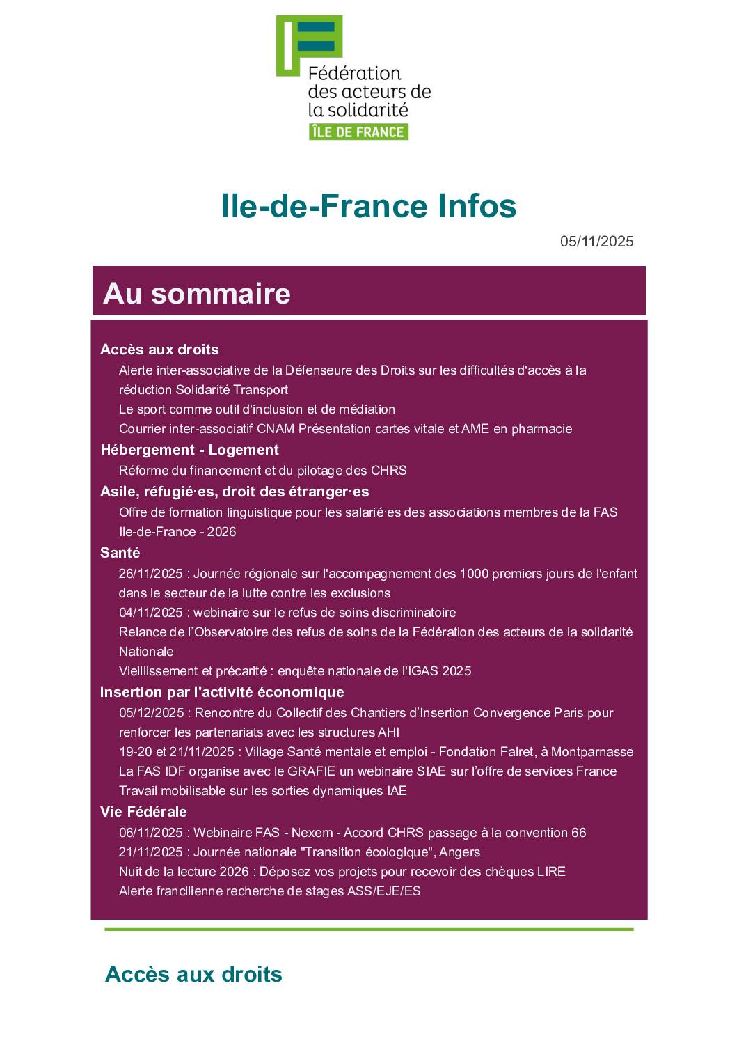 Newsletter novembre 2025