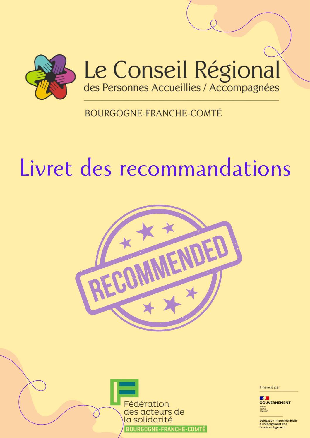 Le Conseil Régional des Personnes Accueillie : livret des recommandations