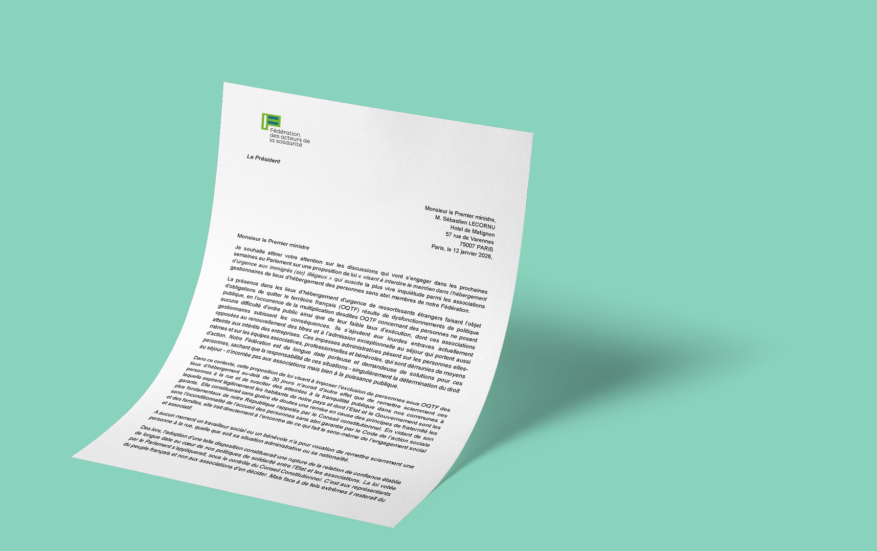 Hébergement d’urgence – Courrier de la FAS au Premier ministre et aux parlementaires